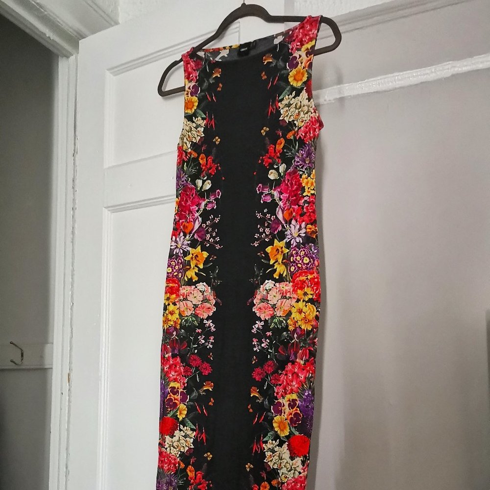 ASOS Black Bodycon Midi dress in Mirror Floral!